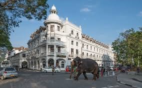 Kandy's lakefront, with an elephant in town