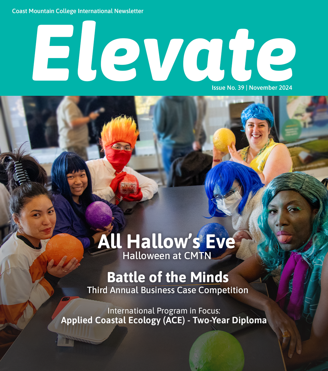 Cover of the CMTN International newsletter featuring Halloween at Coast Mountain College