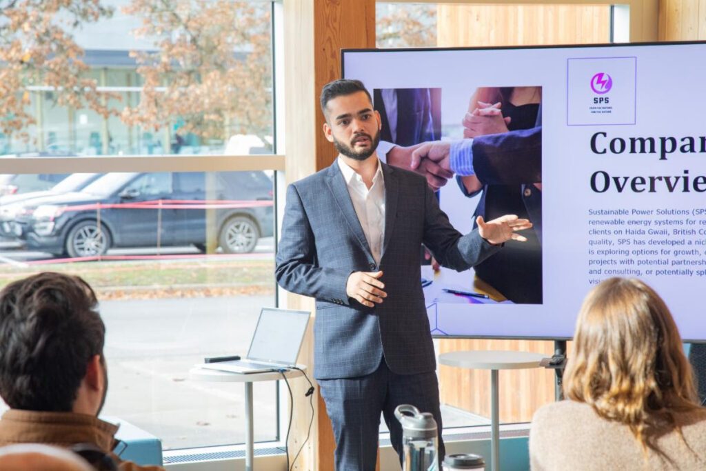 A competitor presenting recommendations to the judges
